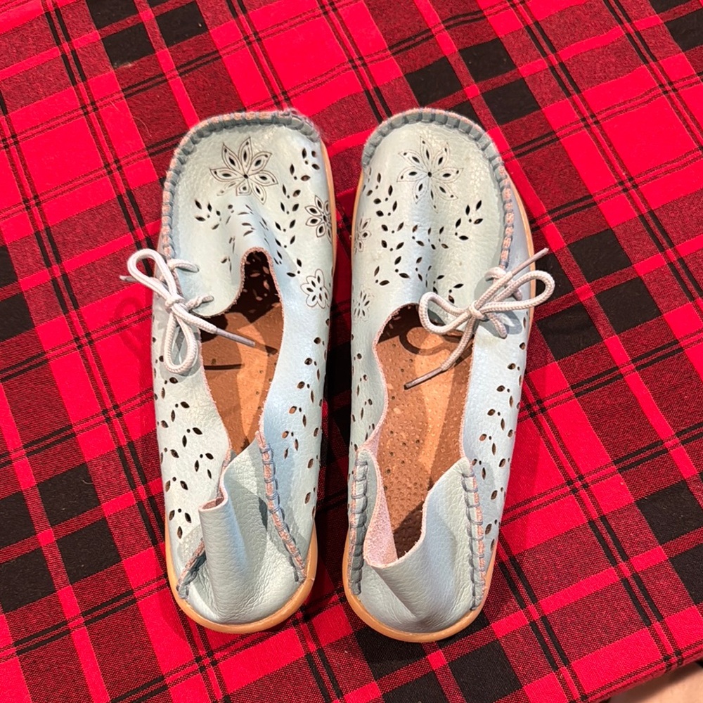 Women's Light Blue Moccasins